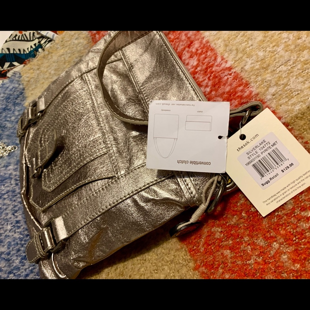 NEW The SAK Leather Silverlake Convertible Clutch Crossbody (Metallic) $129